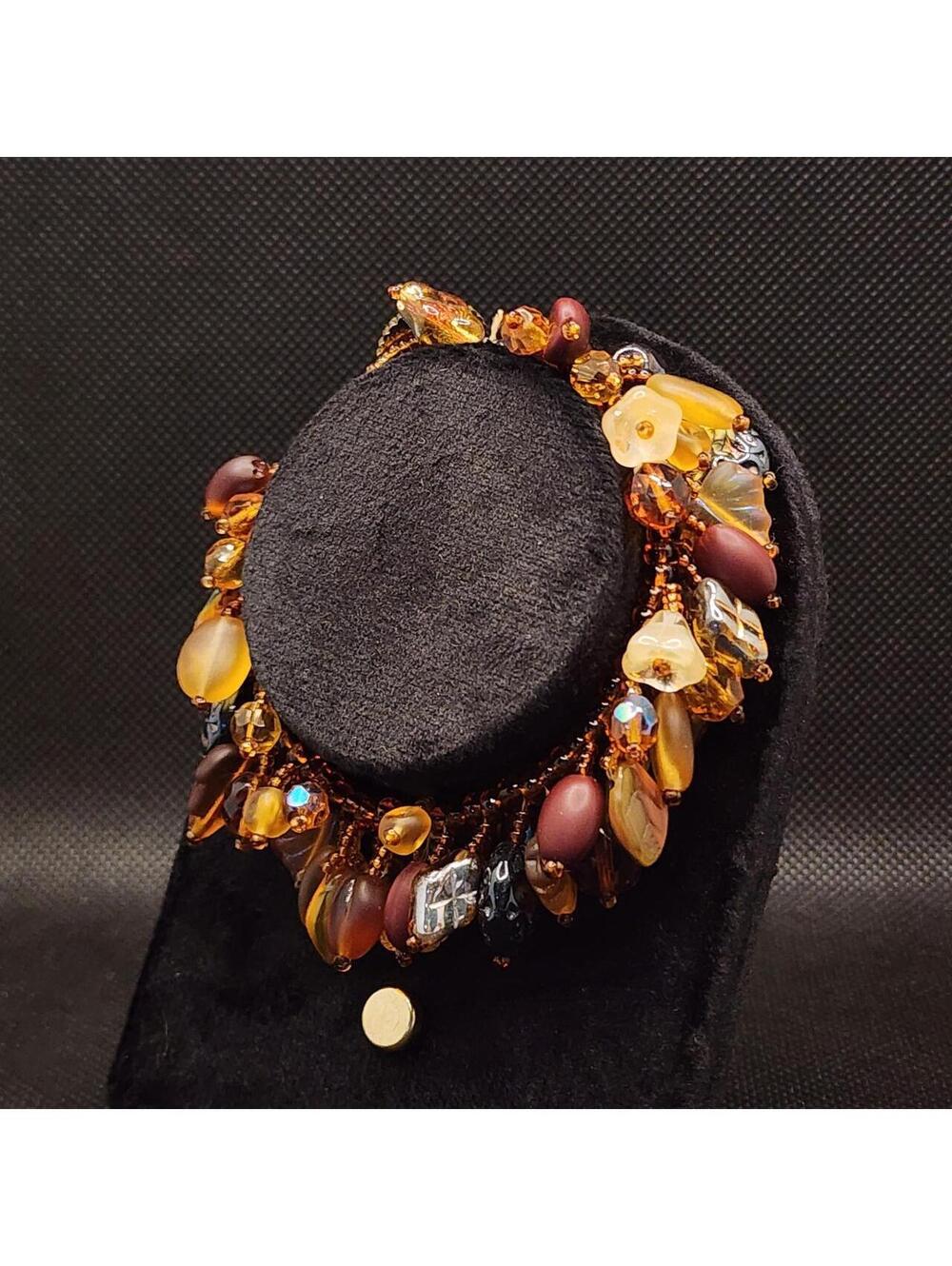 Beautiful! Handmade beaded beacelet with seed beads amber brown and orange beads